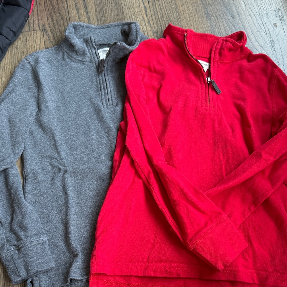 Crewcuts Boys Long Sleeve Quarter-Zip Tops - Gray & Red